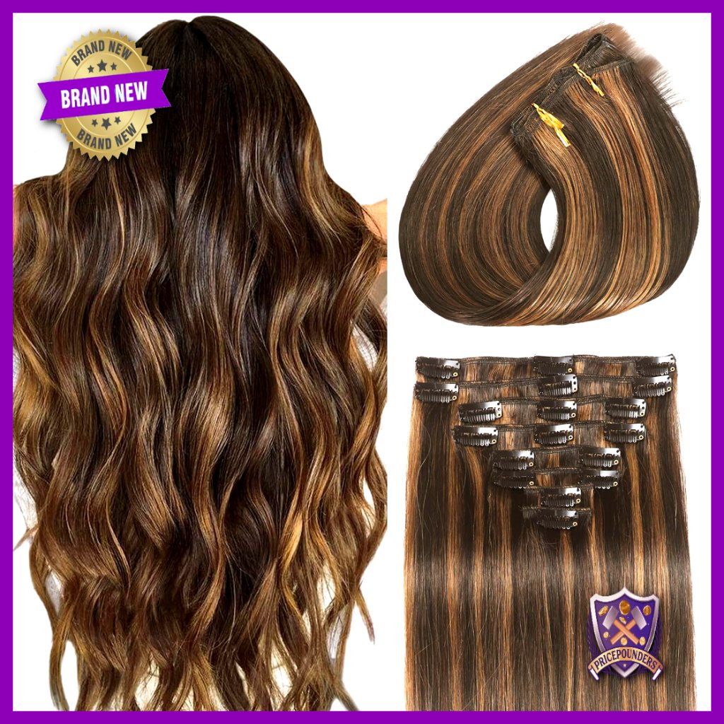 8pcs Clip In Human Hair Extensions 16 Inch Straight Double Weft